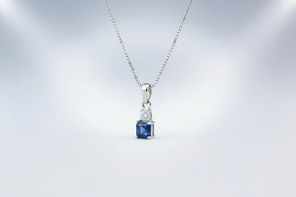 925 Silver Sapphire Princess Cut Necklace cz