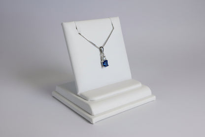 925 Silver Sapphire Princess Cut Necklace cz