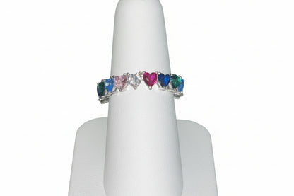 925 Silver Multi Colored Birthstone Heart cz  Ring