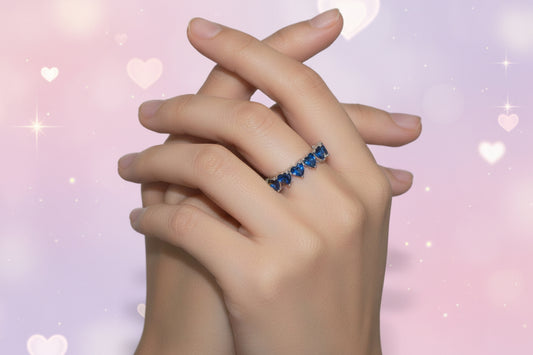 925 Silver Sapphire Heart Ring cz