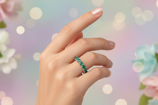 925 Silver Emerald Heart Birthstone Ring cz