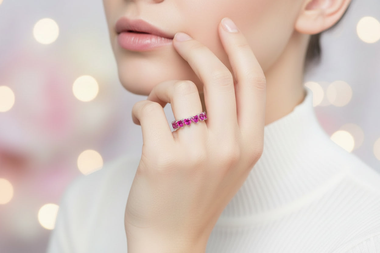 925 Silver Ruby Heart Birthstone Ring cz