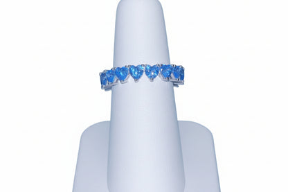 925 Silver Blue Topaz Heart  Birthstone Ring cz