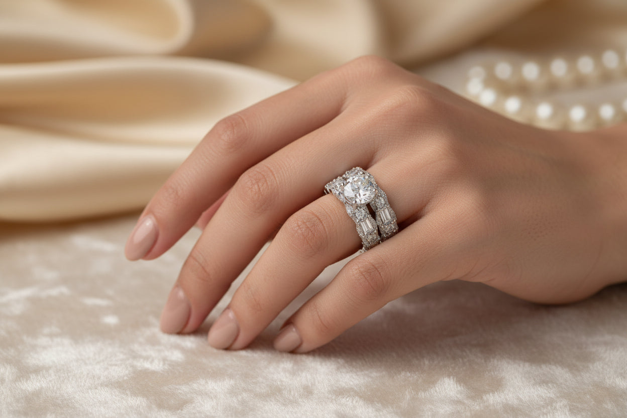 925 Silver Cushion Cut Ring Set cz