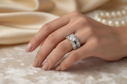 925 Silver Cushion Cut Ring Set cz