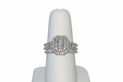 925 Silver Emerald Cut Ring Set cz
