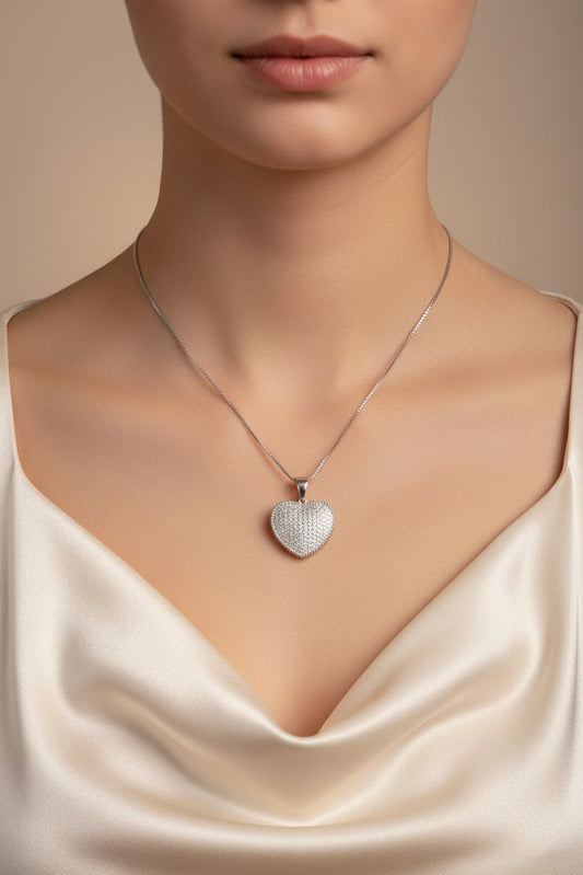 925 Silver Heart Necklace cz