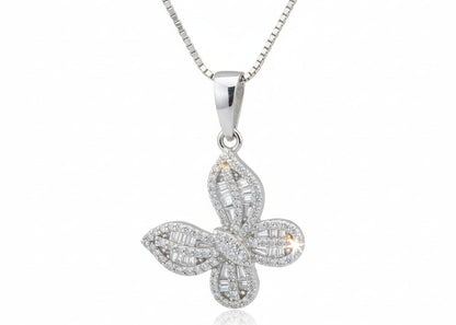925 Silver Tilted Butterfly Necklace cz
