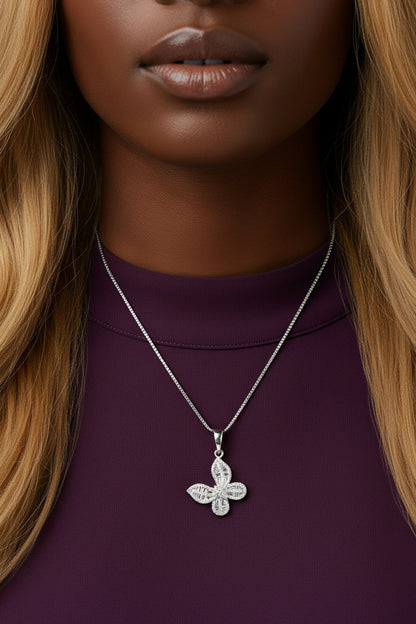 925 Silver Tilted Butterfly Necklace cz