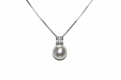 925 Silver Pearl / Princess Cut Necklace cz