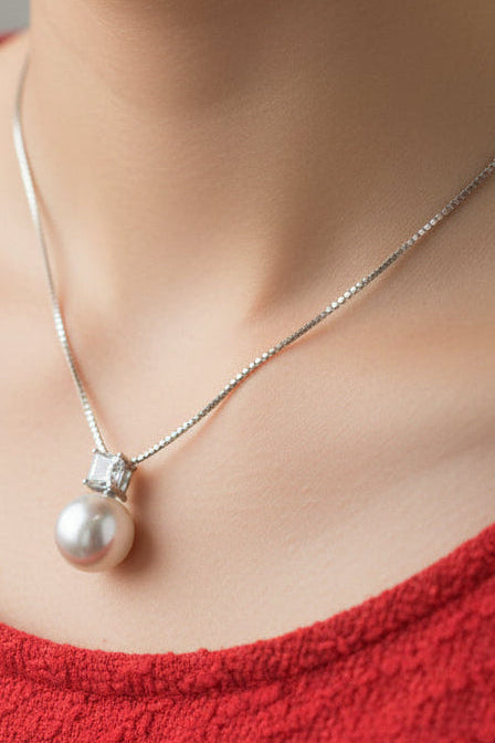 925 Silver Pearl / Princess Cut Necklace cz