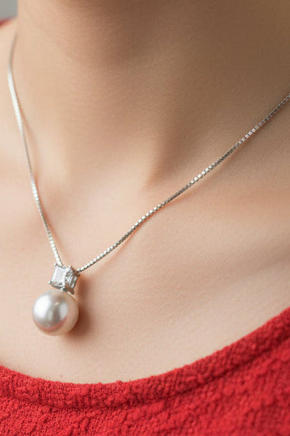 925 Silver Pearl / Princess Cut Necklace cz