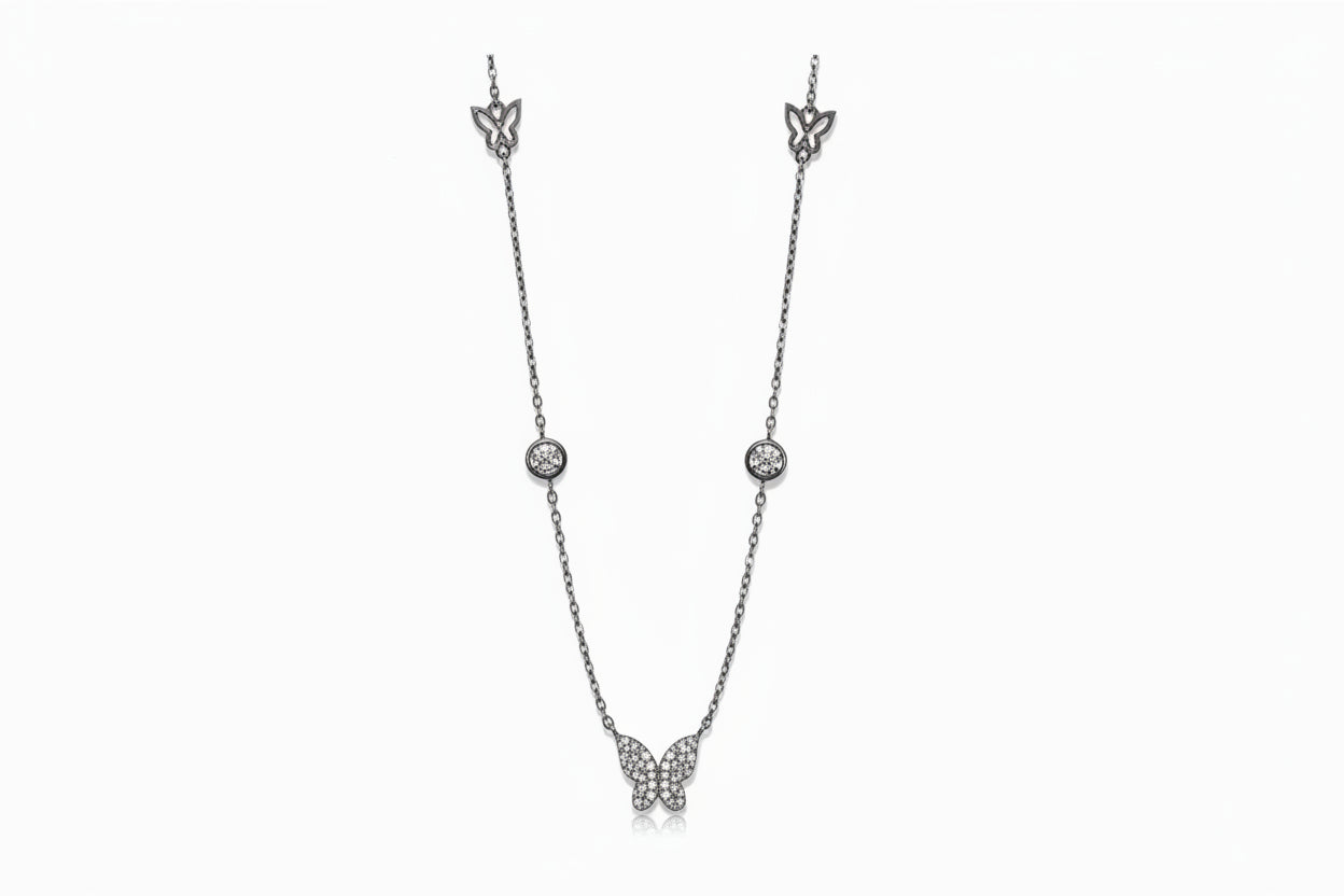 14k WG Butterfly Necklace DIA 0.10CTW