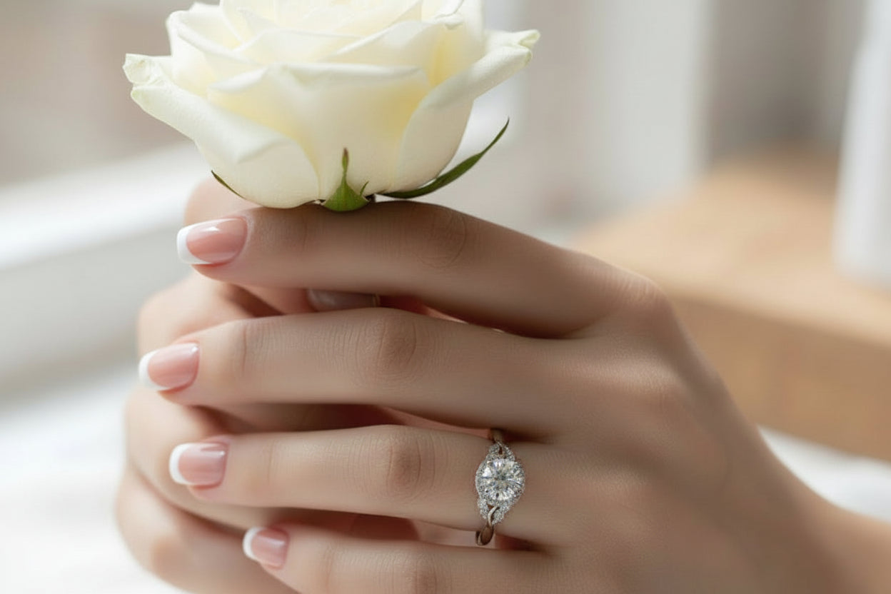 14k White Gold Lab Round Floral Band Ring (Center Round Diamond 2.00CTR) Total Diamonds 2.51CTW