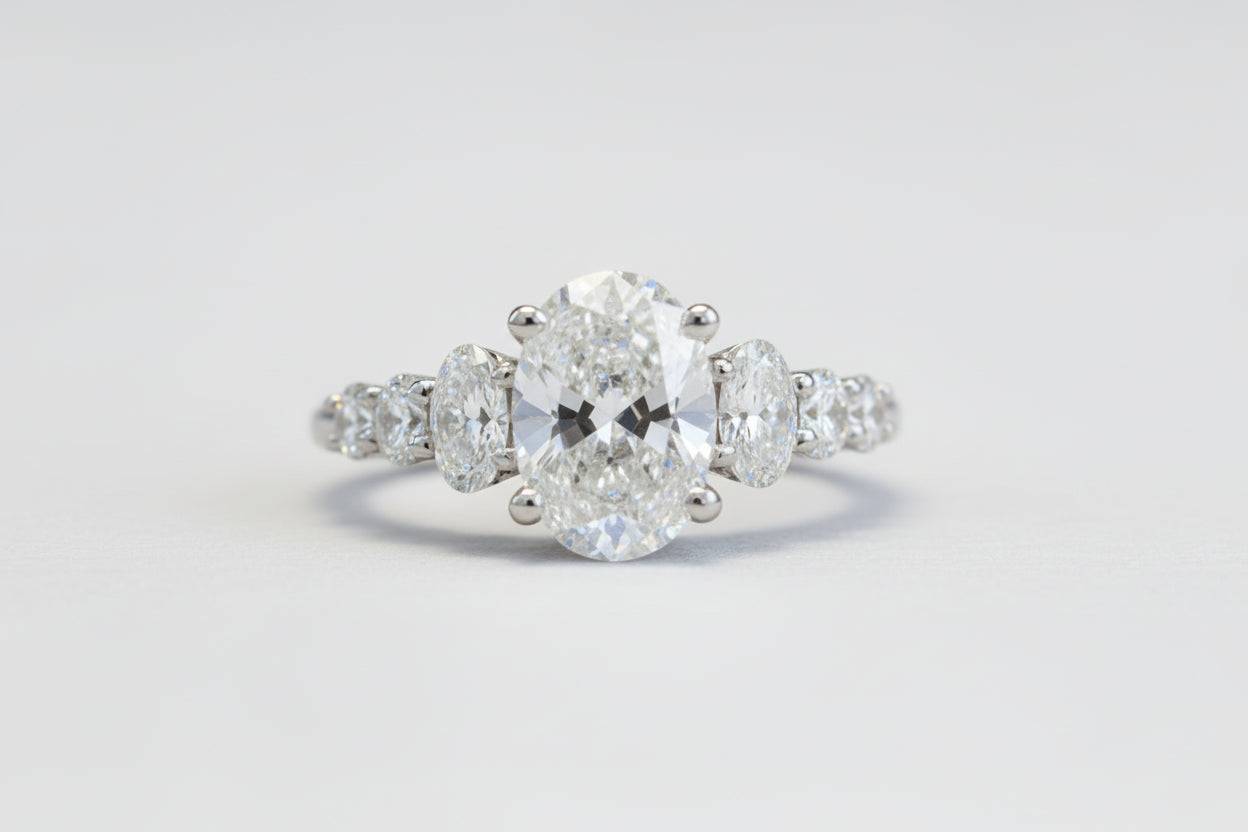 14k White Gold  Oval Lab Ring oval / round diamond band (Center Oval DIA 1.5CTR) Total 3.86CTW