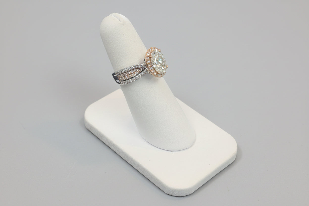 14k Rose/White Gold Oval bow-tie band (Center Oval Diamond 3.00CTR) Total 4.75CTW