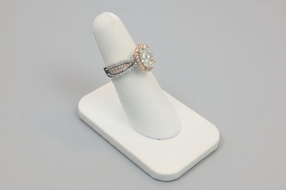 14k Rose/White Gold Oval bow-tie band (Center Oval Diamond 3.00CTR) Total 4.75CTW