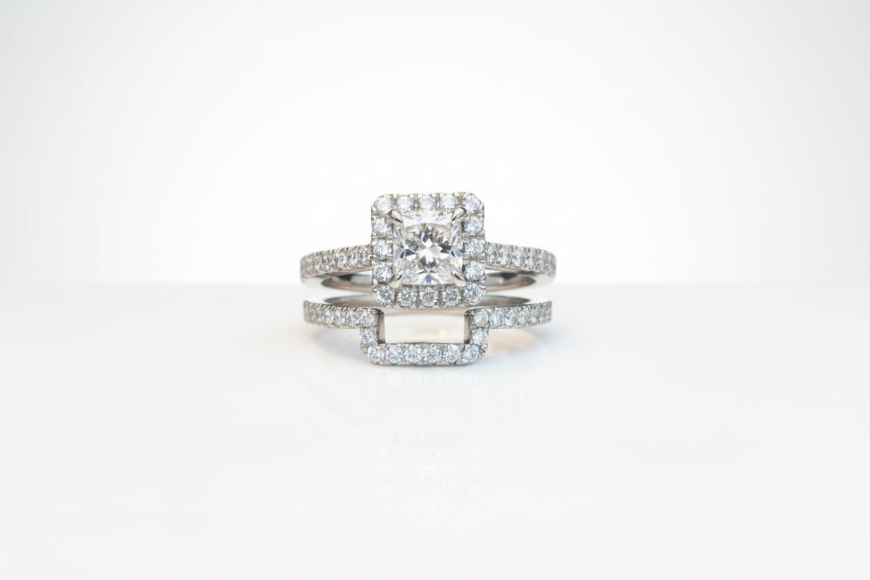 14k White Gold Princess Cut LAB Bridal Set Ring (Center Princess Cut DIA 1.01CTR) Total 1.93CTW