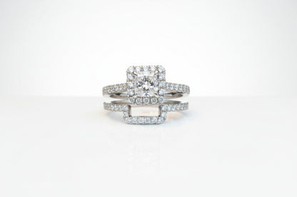 14k White Gold Princess Cut LAB Bridal Set Ring (Center Princess Cut DIA 1.01CTR) Total 1.93CTW