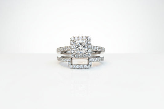 14k White Gold Princess Cut LAB Bridal Set Ring (Center Princess Cut DIA 1.01CTR) Total 1.93CTW