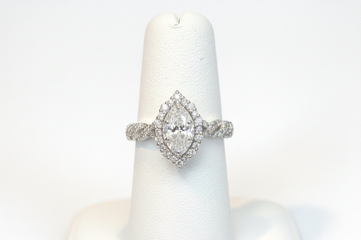 14k White Gold Marquise twist Band LAB Ring (Center Marquise DIA 1.00CTR) Total 1.58CTW