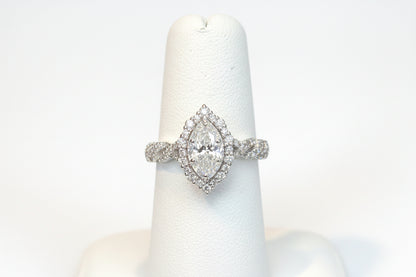 14k White Gold Marquise twist Band LAB Ring (Center Marquise DIA 1.00CTR) Total 1.58CTW