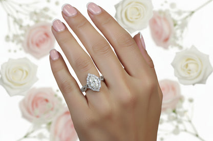 14k White Gold Marquise twist Band LAB Ring (Center Marquise DIA 1.00CTR) Total 1.58CTW