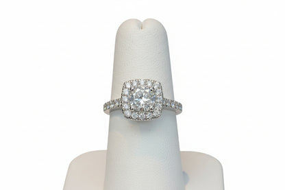 10k White Gold Cushion Cut with Round Center LAB Ring (Center DIA 1.00CTR) Total 2.00CTW