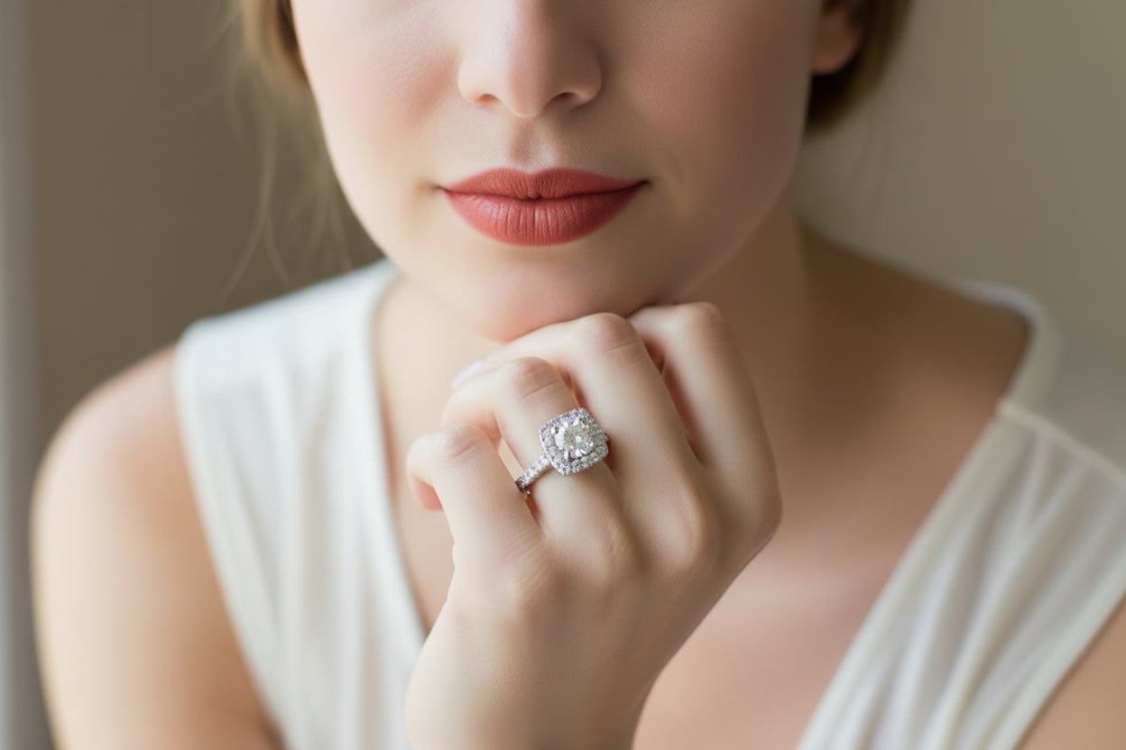 10k White Gold Cushion Cut with Round Center LAB Ring (Center DIA 1.00CTR) Total 2.00CTW