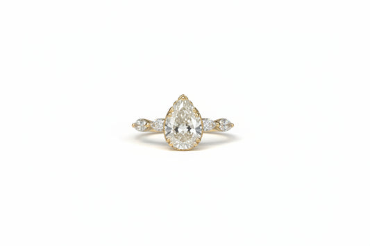 14k Yellow Gold LAB Pear/ Marquise sides Ring (Center Pear DIA 1.50CTR) Total 2.00CTW