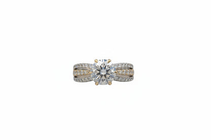 14K Yellow / White Gold bow-tie band Ladies Round LAB Ring (Center Round DIAMOND 2.00CTR) Total 2.75CTW