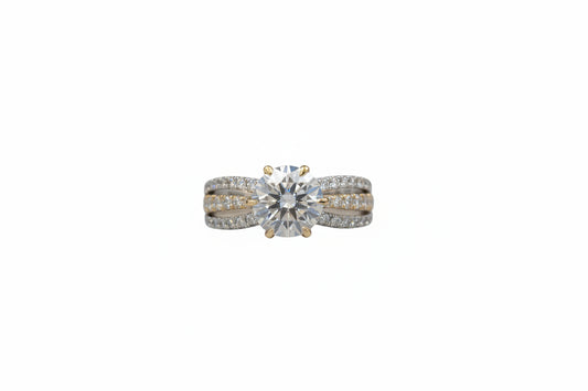 14K Yellow / White Gold bow-tie band Ladies Round LAB Ring (Center Round DIAMOND 2.00CTR) Total 2.75CTW