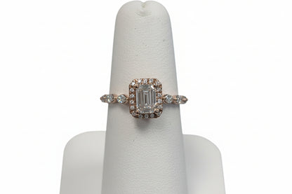 14k Rose Gold LAB Emerald/Marquise diamond band Ring (Center EM DIAMOND 1.00CTR) Total 2.45CTW