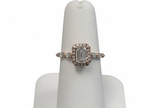 14k Rose Gold LAB Emerald/Marquise diamond band Ring (Center EM DIAMOND 1.00CTR) Total 2.45CTW