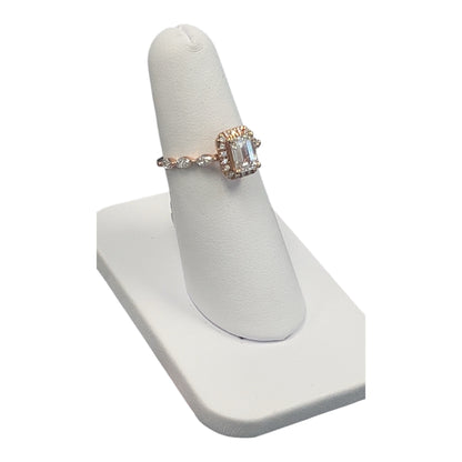 14k Rose Gold LAB Emerald/Marquise diamond band Ring (Center EM DIAMOND 1.00CTR) Total 2.45CTW