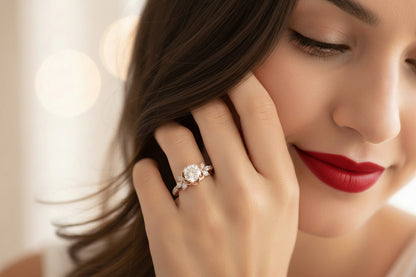 14k Yellow/Rose Gold LAB Flower Ladies Ring (Center Round DIAMOND 1.00CTR) Total 2.60CTW