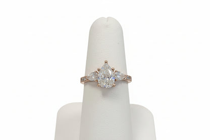 14k Rose Gold Pear/Pear side diamonds Lab Ring (Center Pear DIAMOND 1.30CTR) Total 4.09CTW