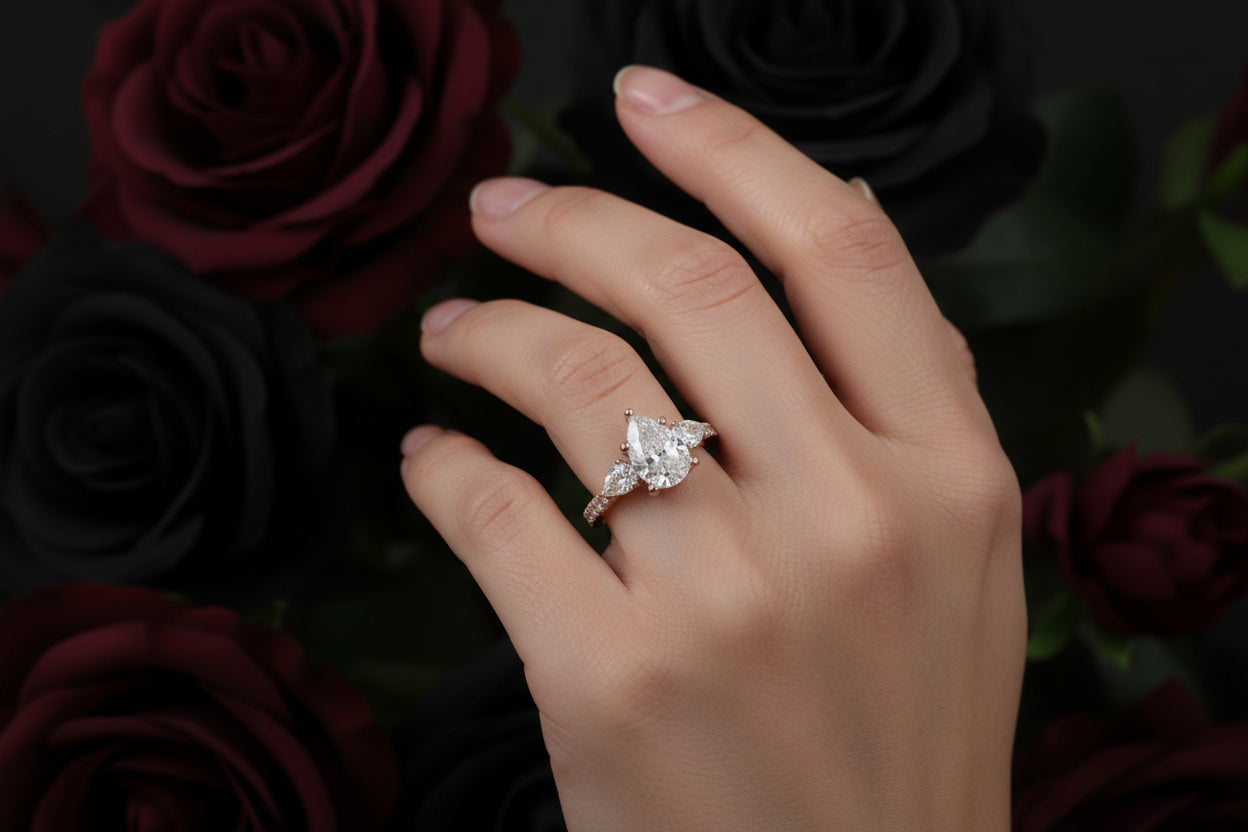 14k Rose Gold Pear/Pear side diamonds Lab Ring (Center Pear DIAMOND 1.30CTR) Total 4.09CTW