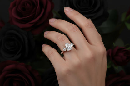 14k Rose Gold Pear/Pear side diamonds Lab Ring (Center Pear DIAMOND 1.30CTR) Total 4.09CTW