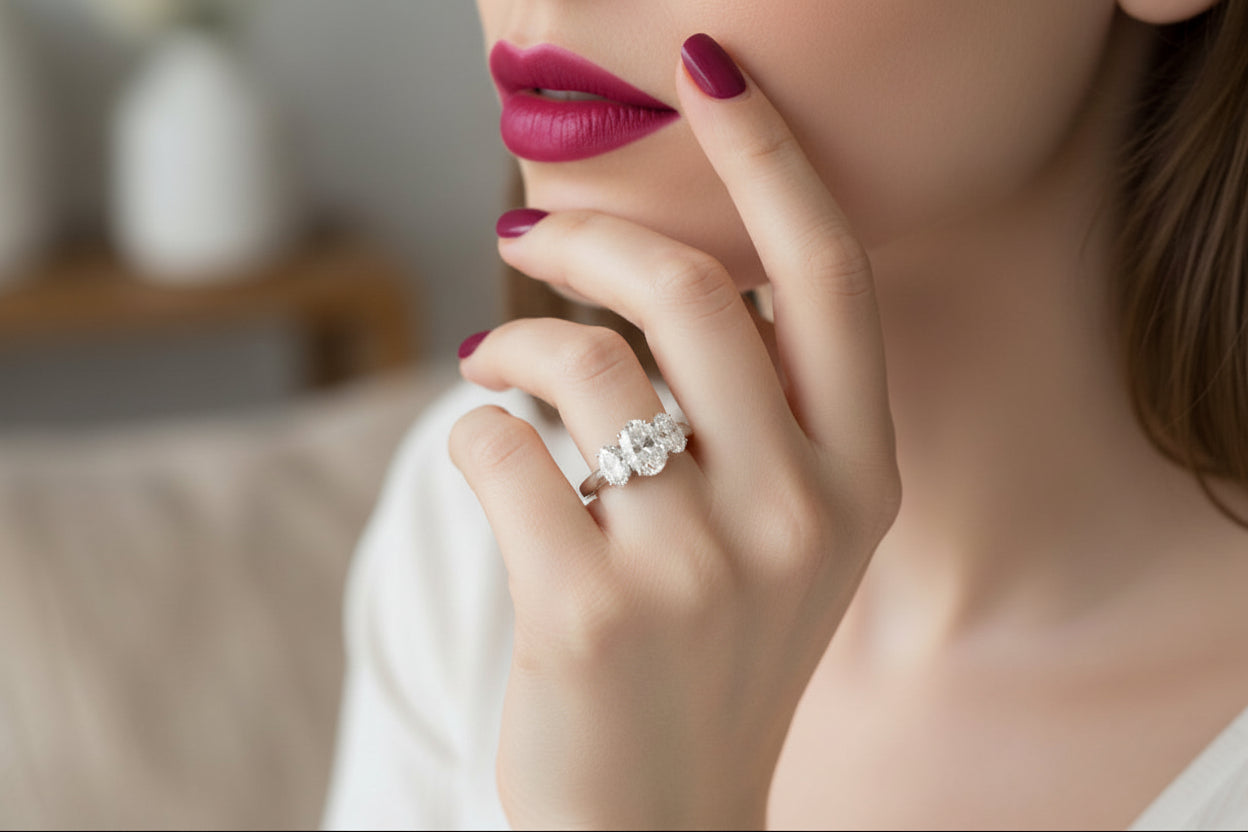 14k Yellow Gold  LAB Oval/Oval side diamond Ring (Center Oval DIAMOND 1.08CTR) Total 2.08CTW