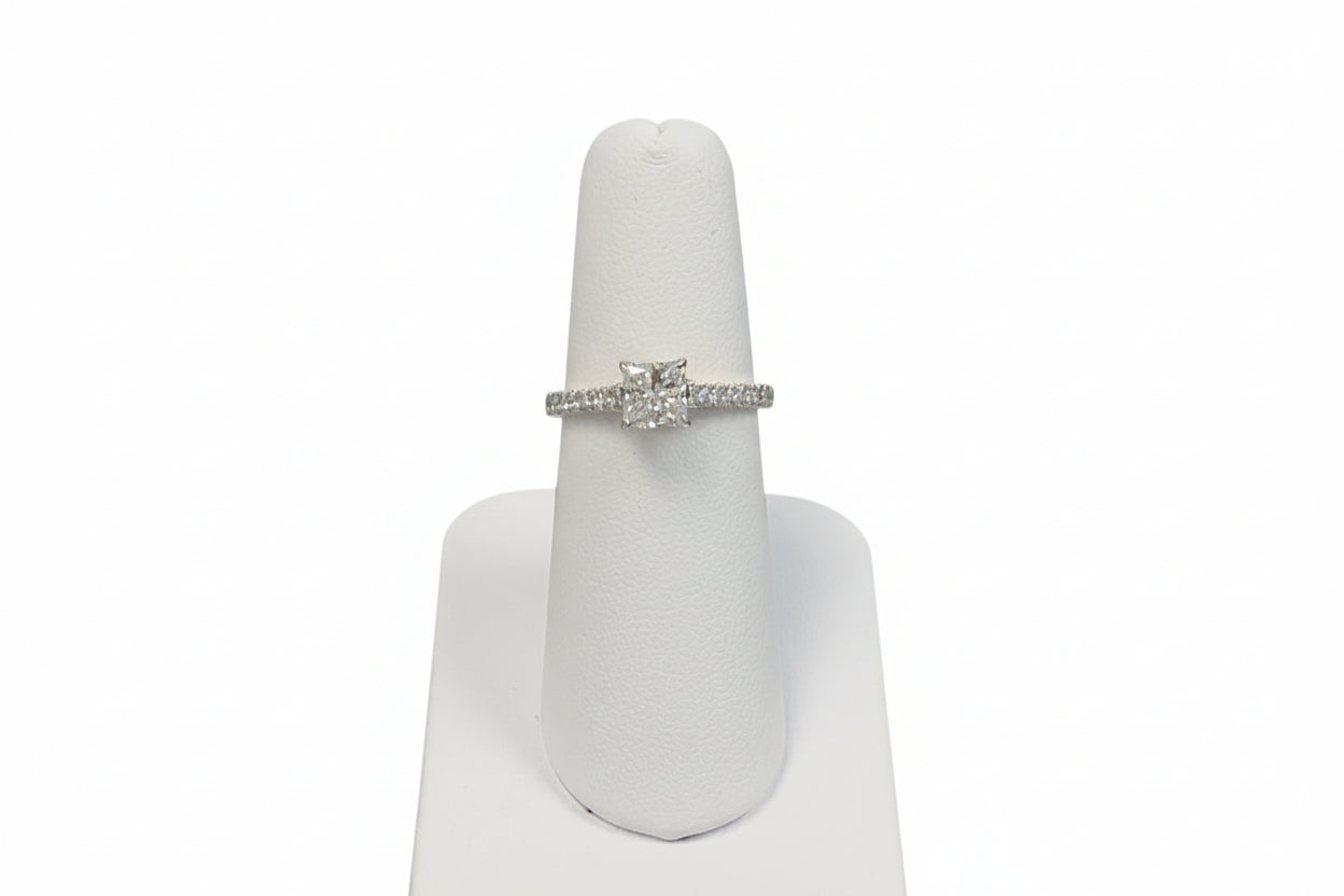 14k Yellow Gold Princess Cut Lab Ring (Center Princess Cut  DIAMOND 0.95CTR) Total 1.22CTW