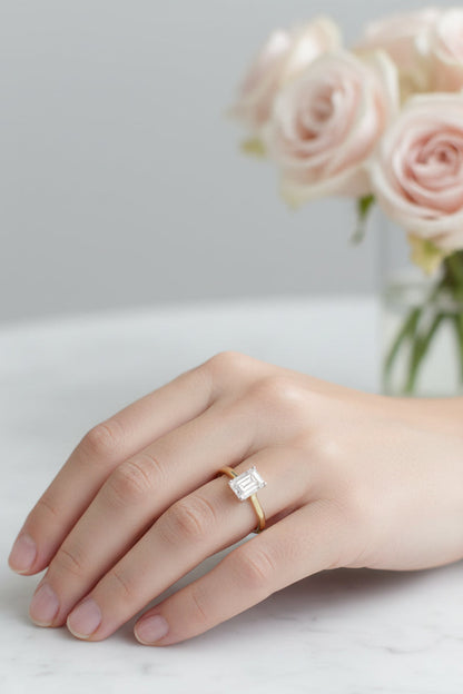 14k Yellow Gold Emerald Solitaire LAB Ring 0.75 CTW