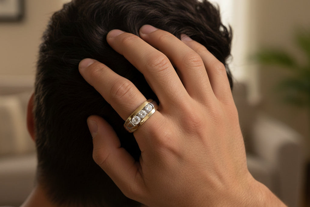14k Yellow/White Gold LAB Mens band DIAMOND 1.00CTW