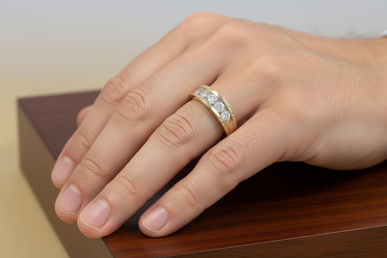 14k Yellow Gold LAB Mens Band DIAMOND 1.03CTW