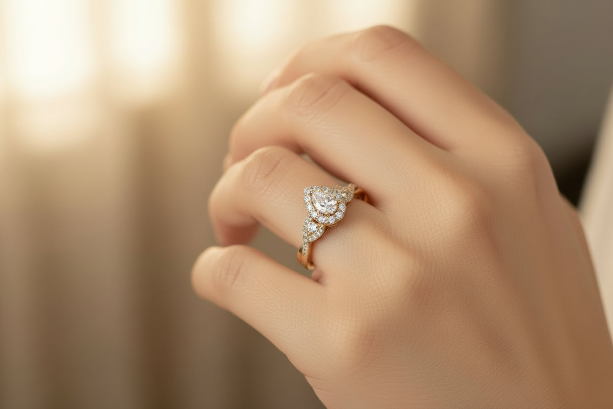 14k Yellow Gold LAB Pear twist Ring DIAMOND 0.50CTW