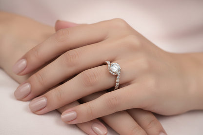 14K Rose Gold LAB Round Twist Ring DIAMOND (Center Round DIAMOND 0.50CTR) Total 0.55CTW