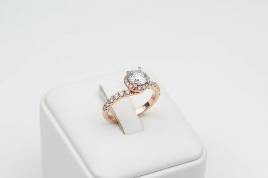 14K Rose Gold LAB Round Twist Ring DIAMOND (Center Round DIAMOND 0.50CTR) Total 0.55CTW
