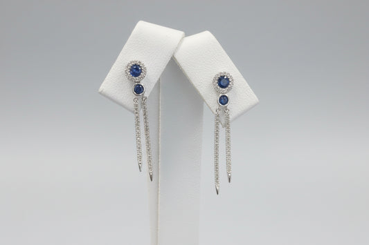 14k White Gold Sapphire Dangly  Birthstone Earings DIAMOND 0.33CTW