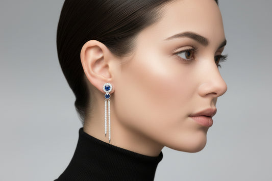 14k White Gold Sapphire Dangly  Birthstone Earings DIAMOND 0.33CTW