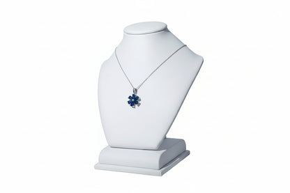 14k White Gold Sapphire Flower Birthstone Necklace DIAMOND 0.10CTW